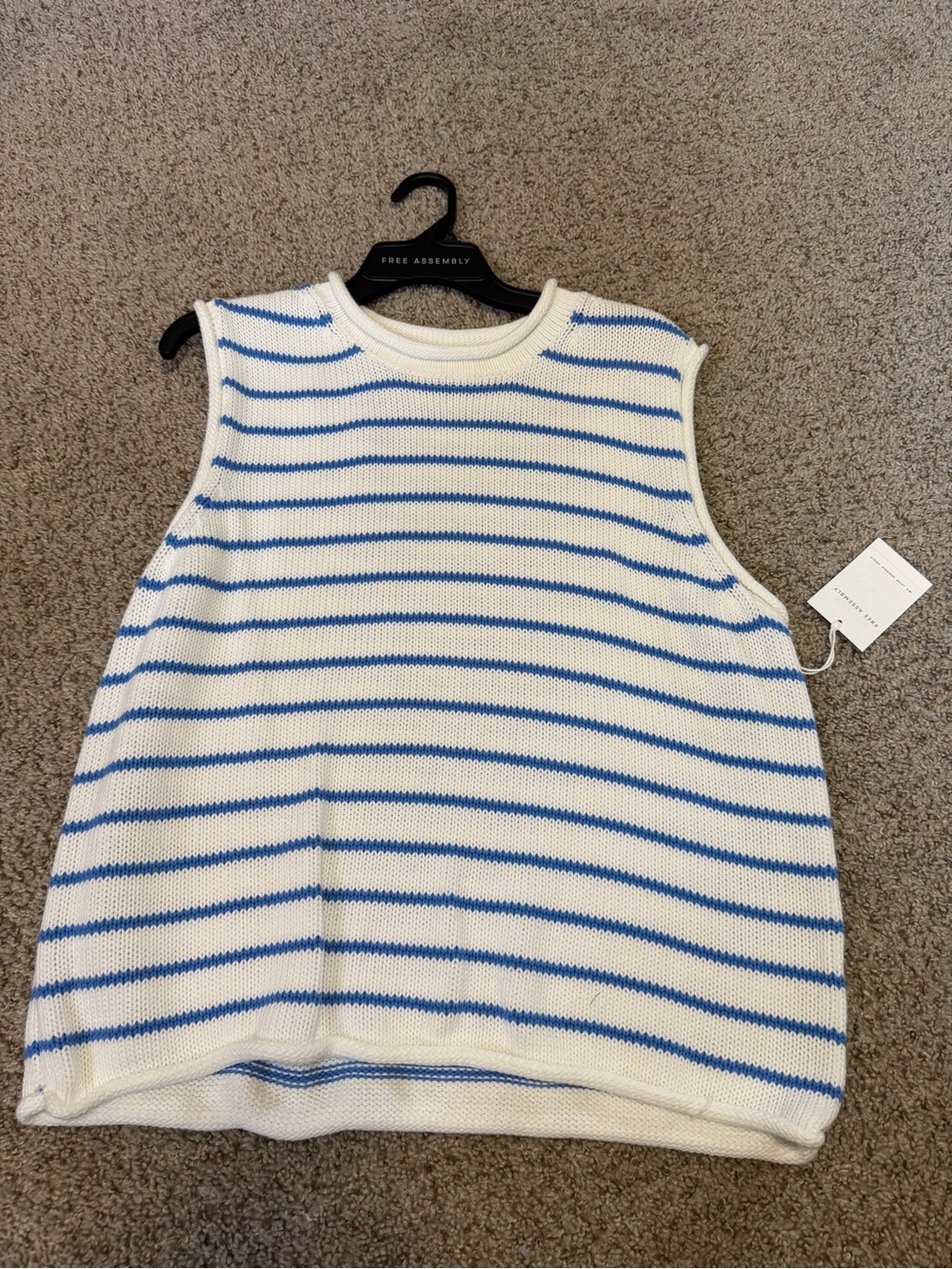 Striped Sleeveless Knit Tank Top - White & Blue